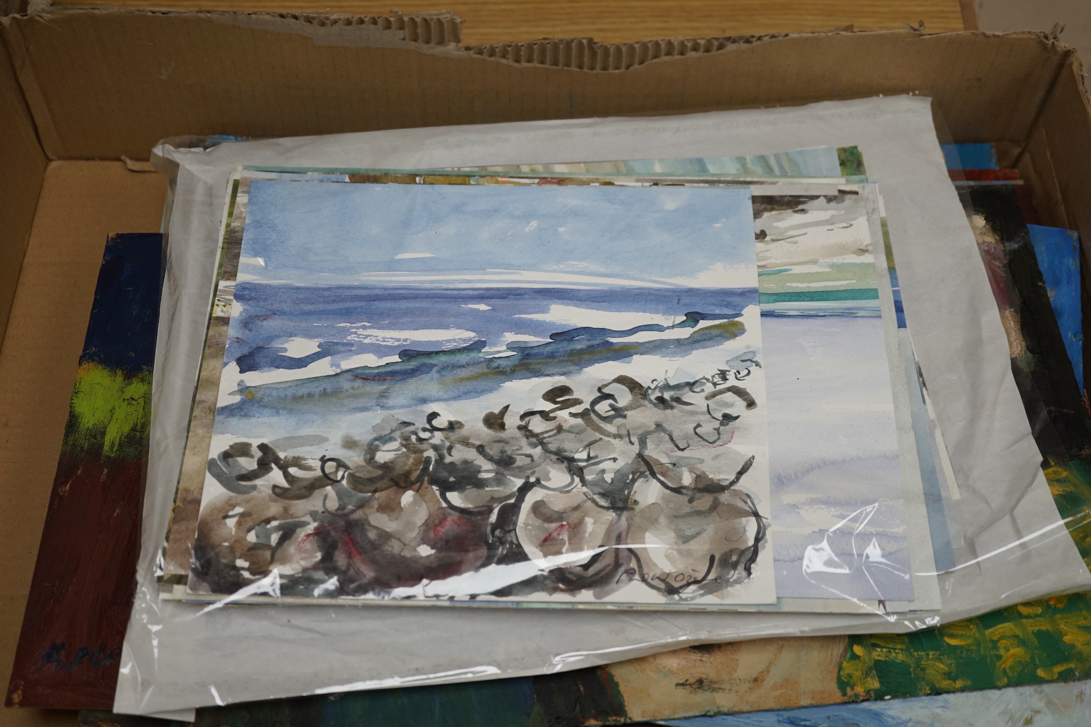 Paul W. Ozere, approximately 50 assorted works including oils on board and watercolours, Views of the La Palma, Canaries and other subjects, largest 30 x 45cm approx.